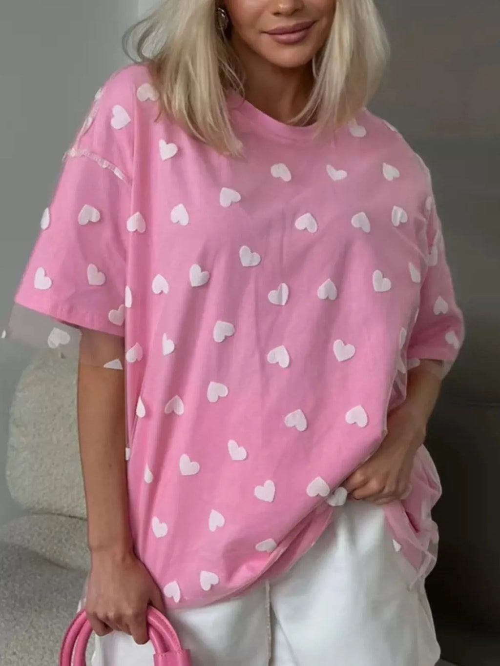 Heart Print Oversized T-Shirt