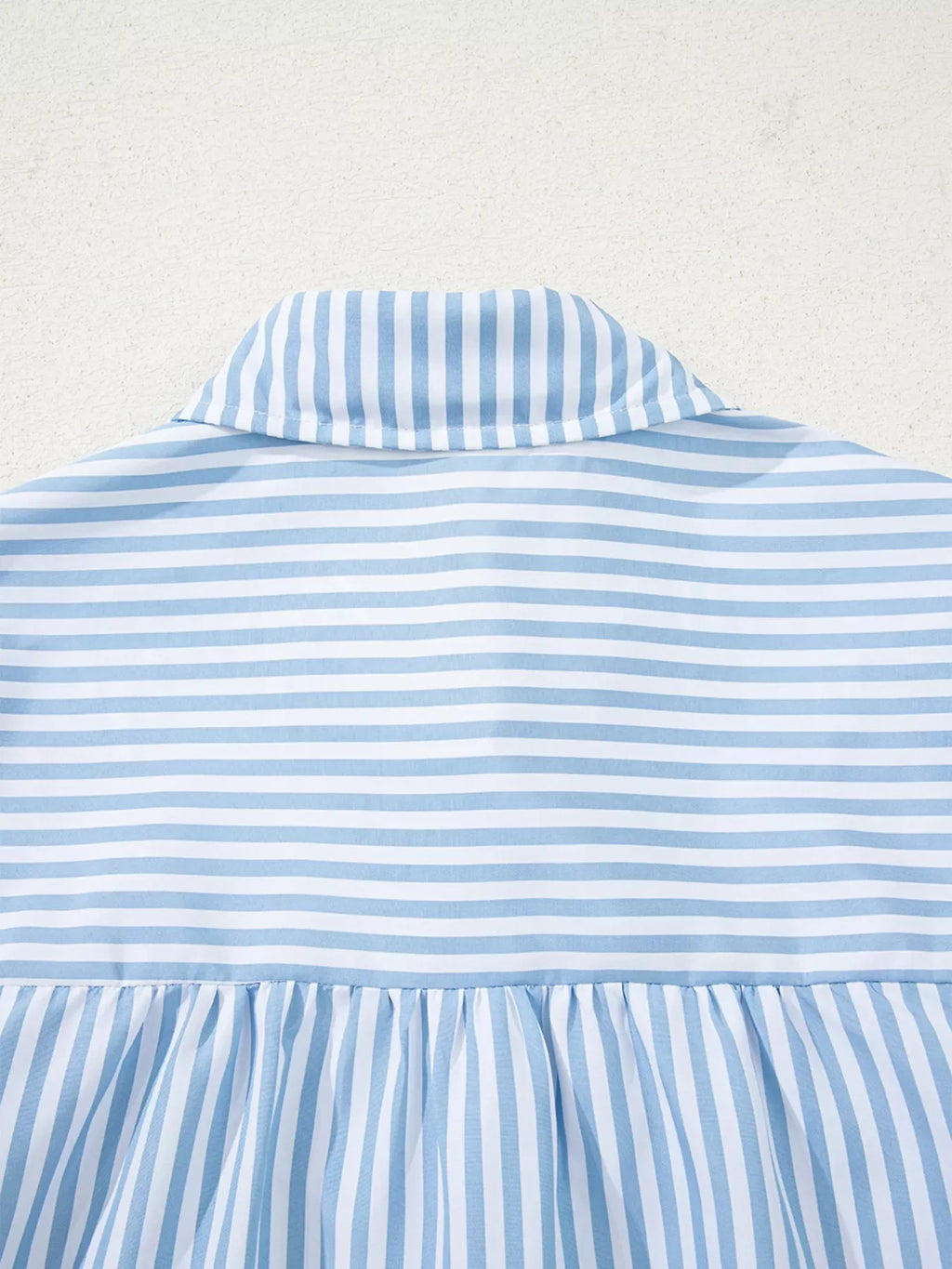 Stripe Shirred Detail Half Placket Collared Long Sleeve Shirt