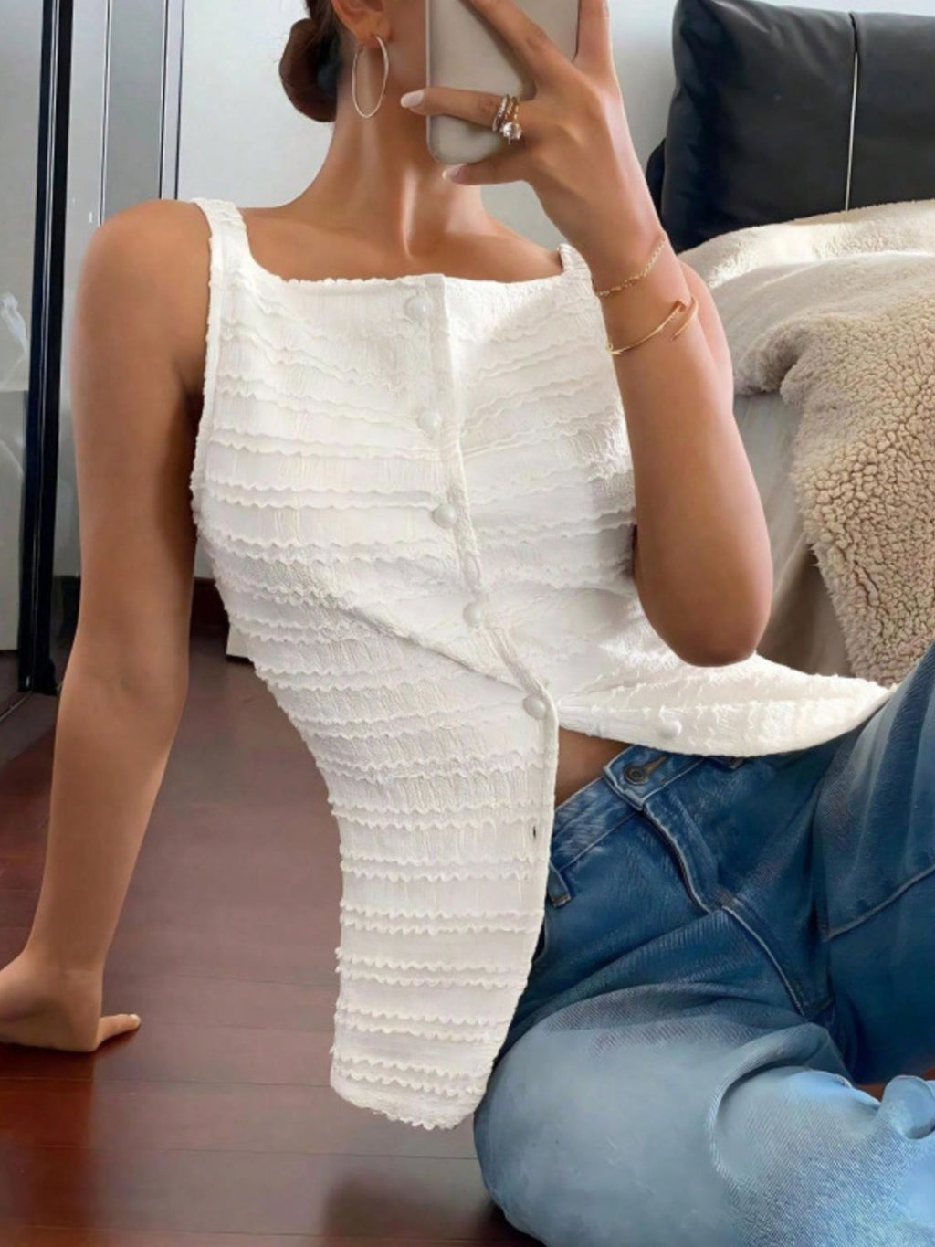 Textured Button-Front Tank