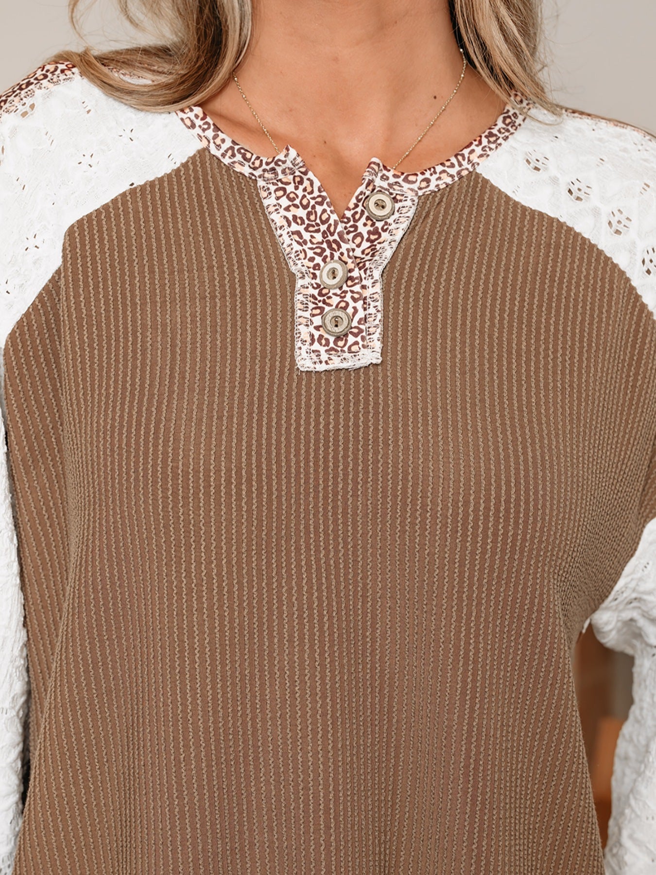 Leopard Trim Raglan Sleeve Top