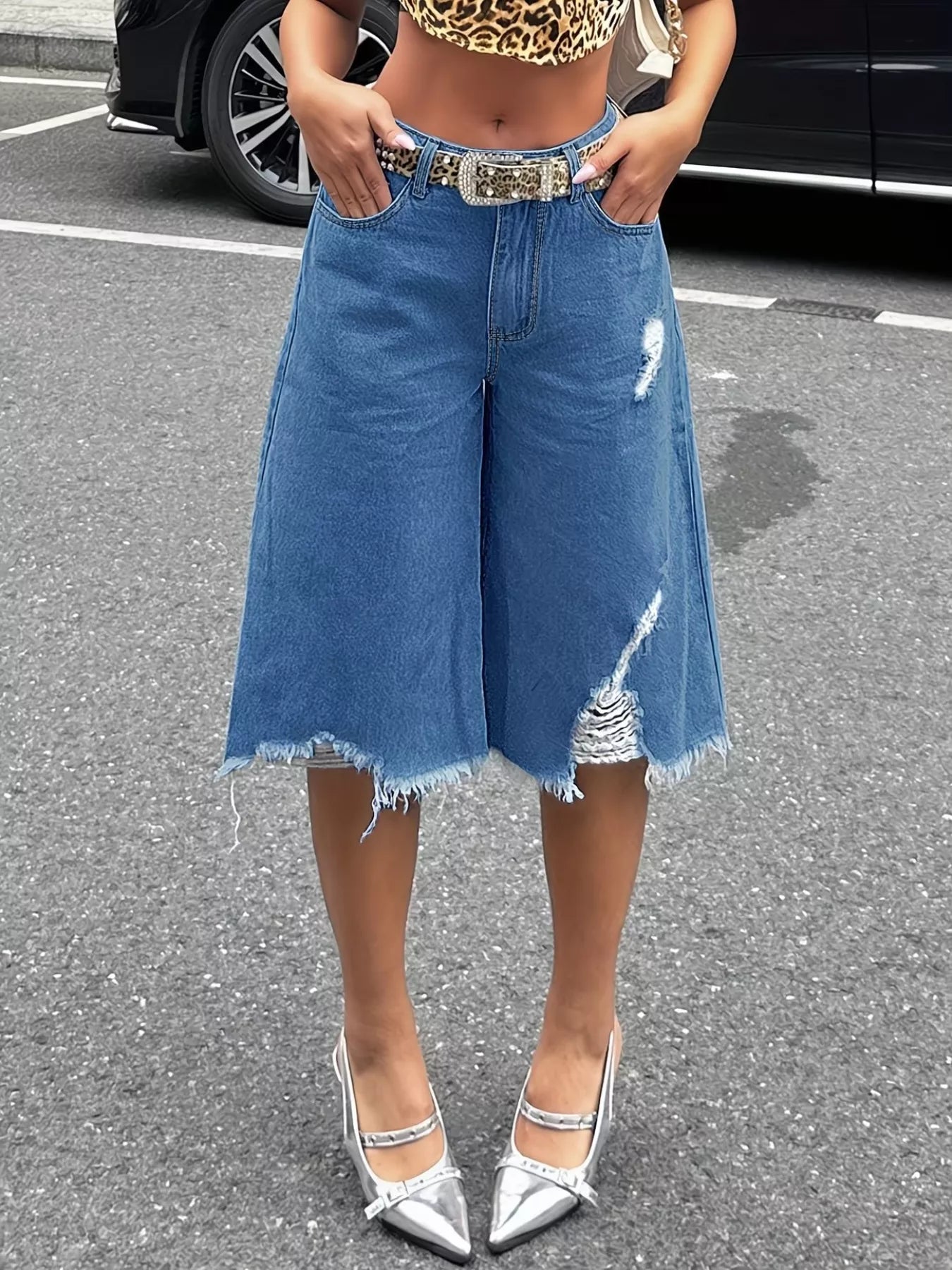 Raw Hem Distressed Denim Shorts