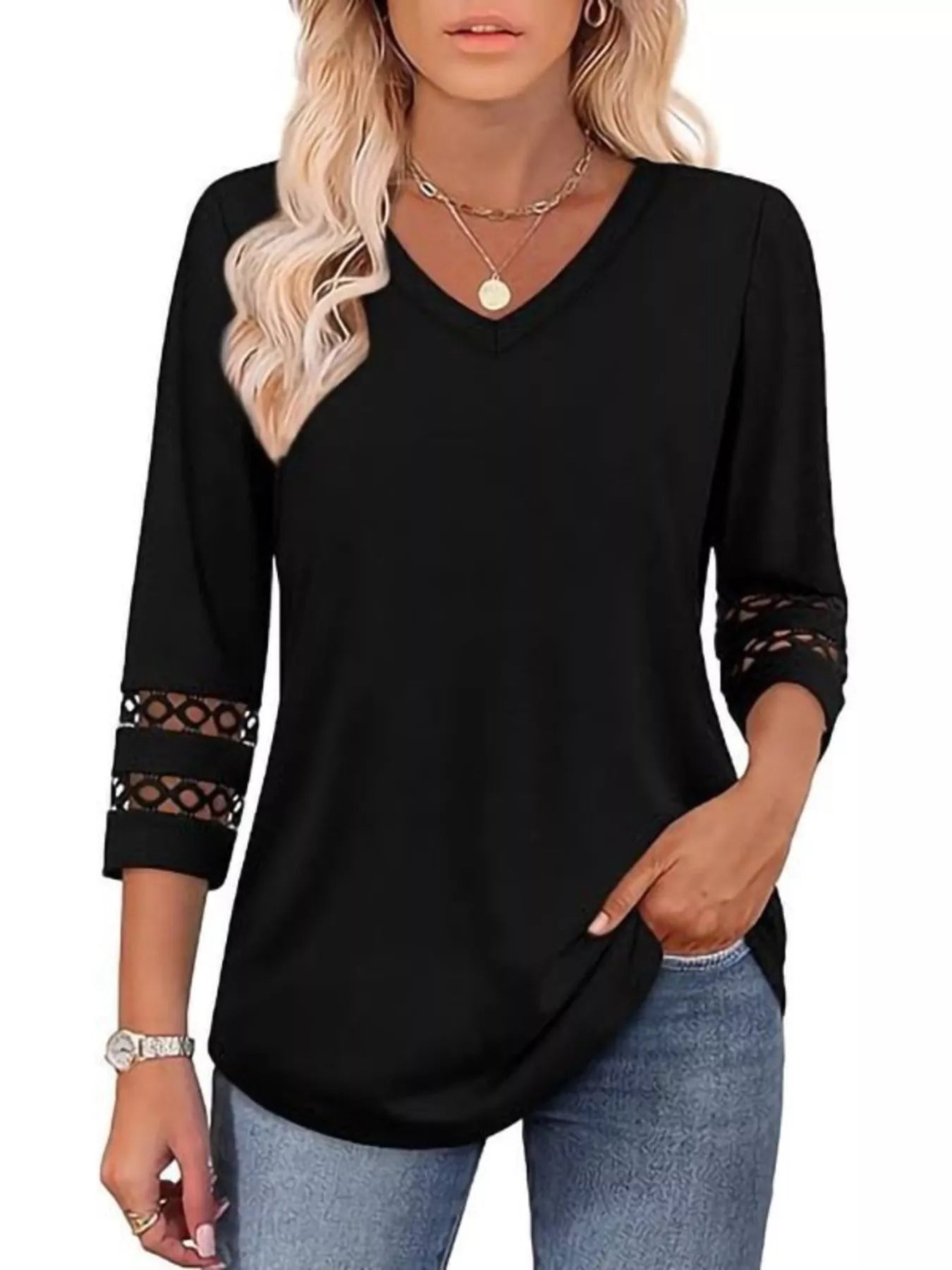 Full Size V-Neck 3/4 Sleeve T-Shirt Plus Size