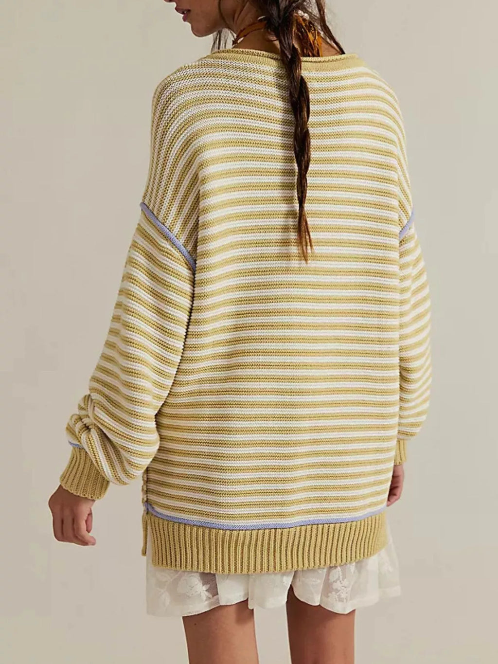 Striped Knit Round Neck Sweater
