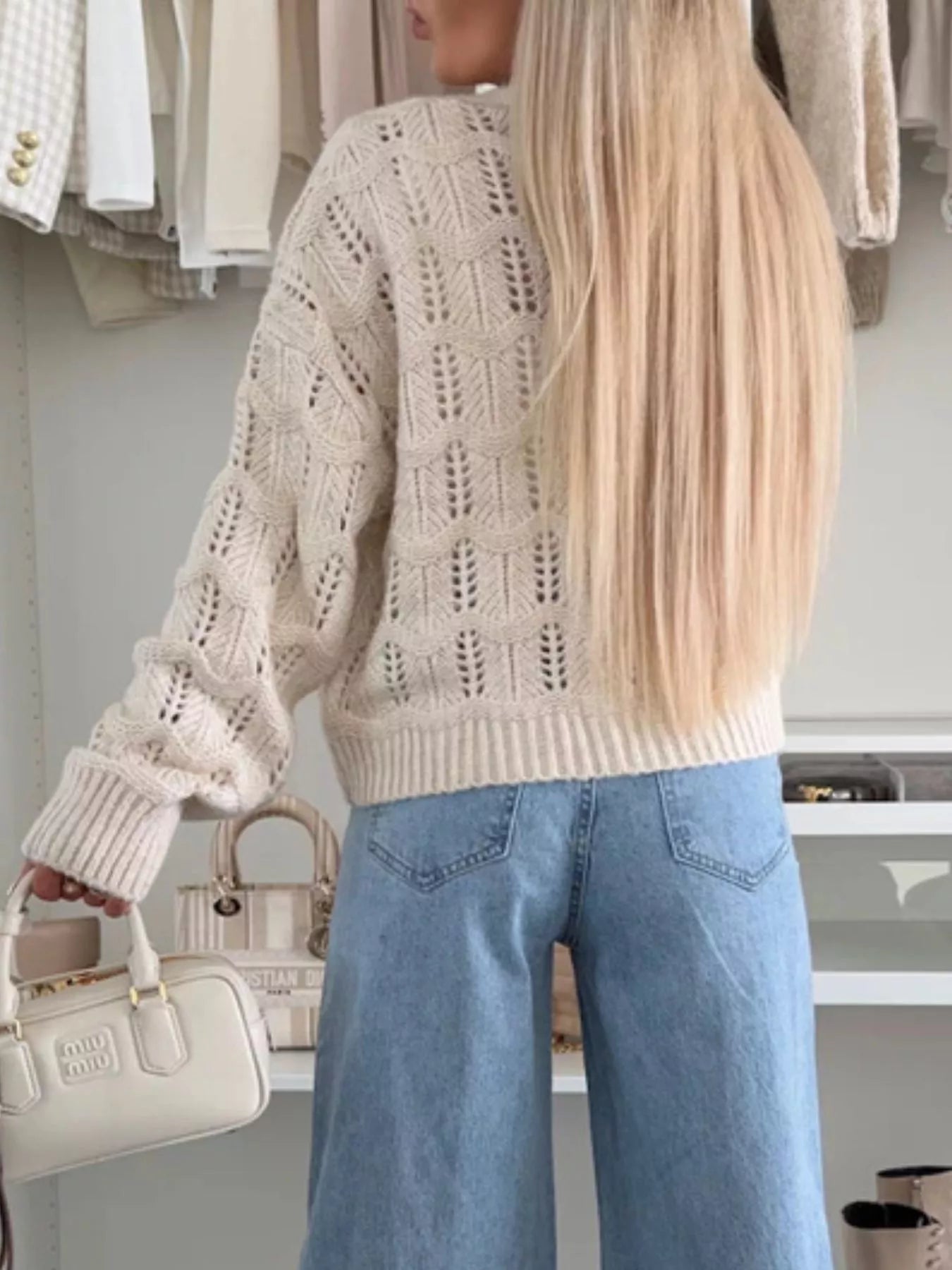 Tie-Front Openwork Cardigan