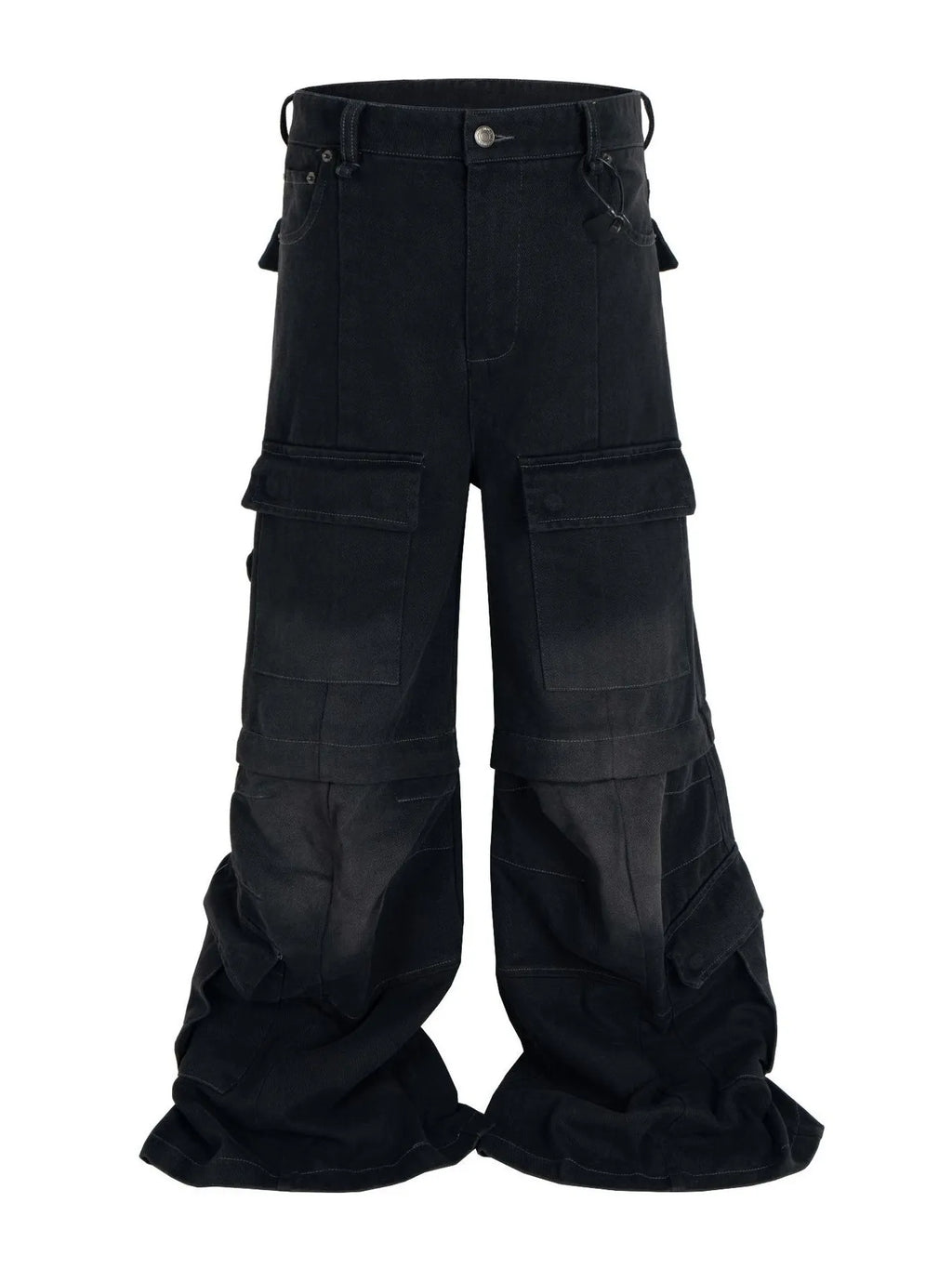 Men's Wide Leg Detachable Cargo Jeans with Multi-Pockets