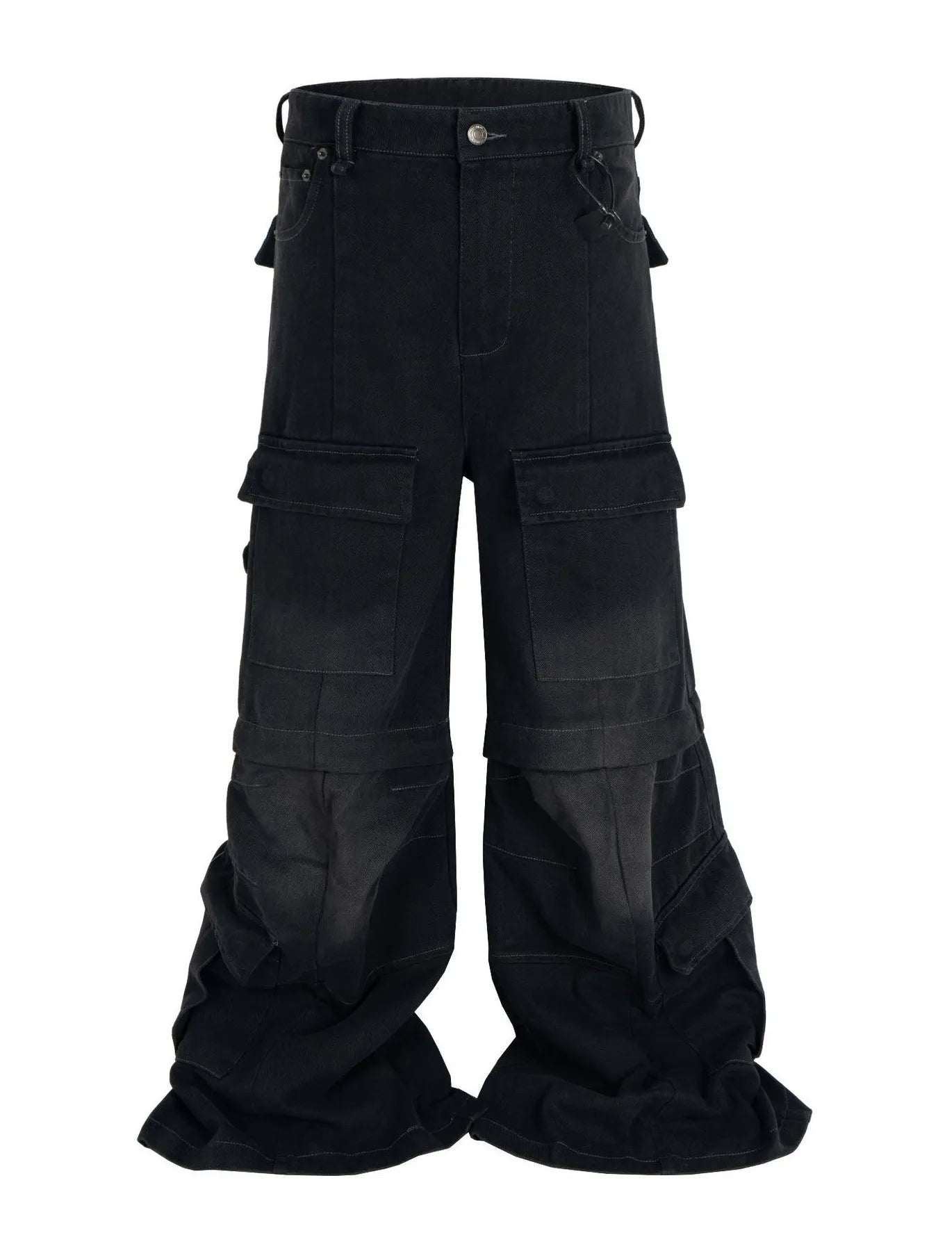 Men's Wide Leg Detachable Cargo Jeans with Multi-Pockets