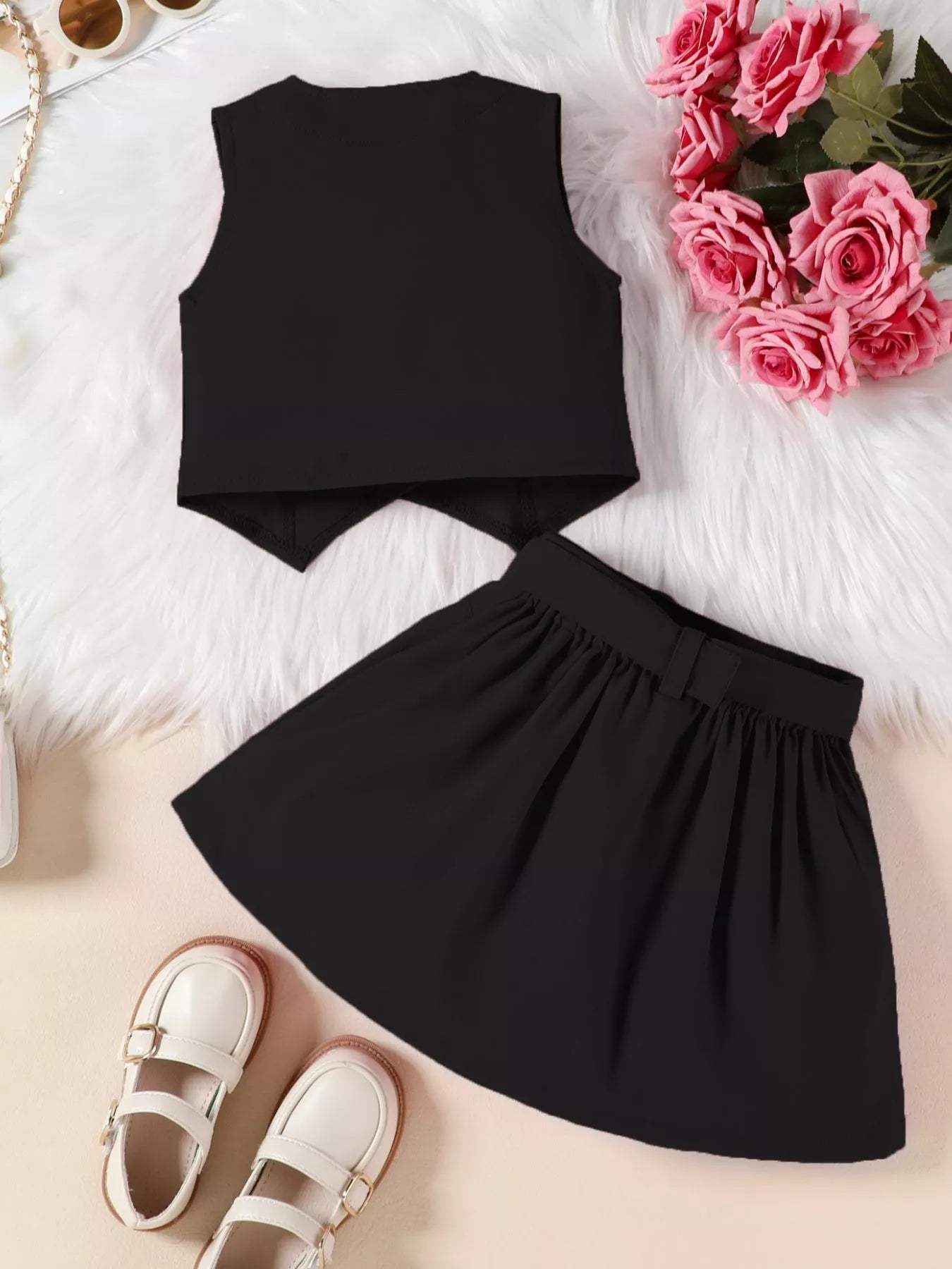 Children's Bowknot Vest & Pleated Skirt Set
