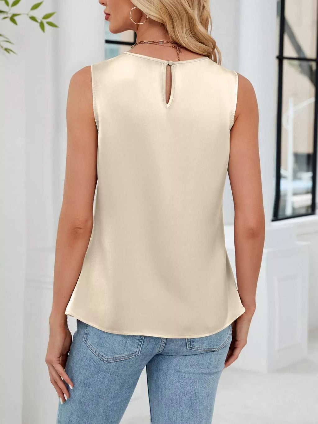 Pleated Round Neck Tank Top