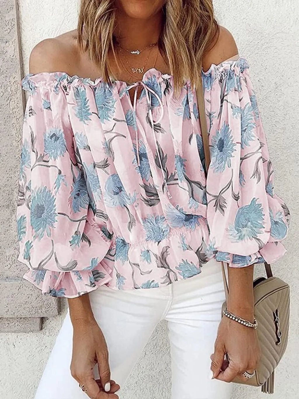 Off-Shoulder Floral Print Blouse