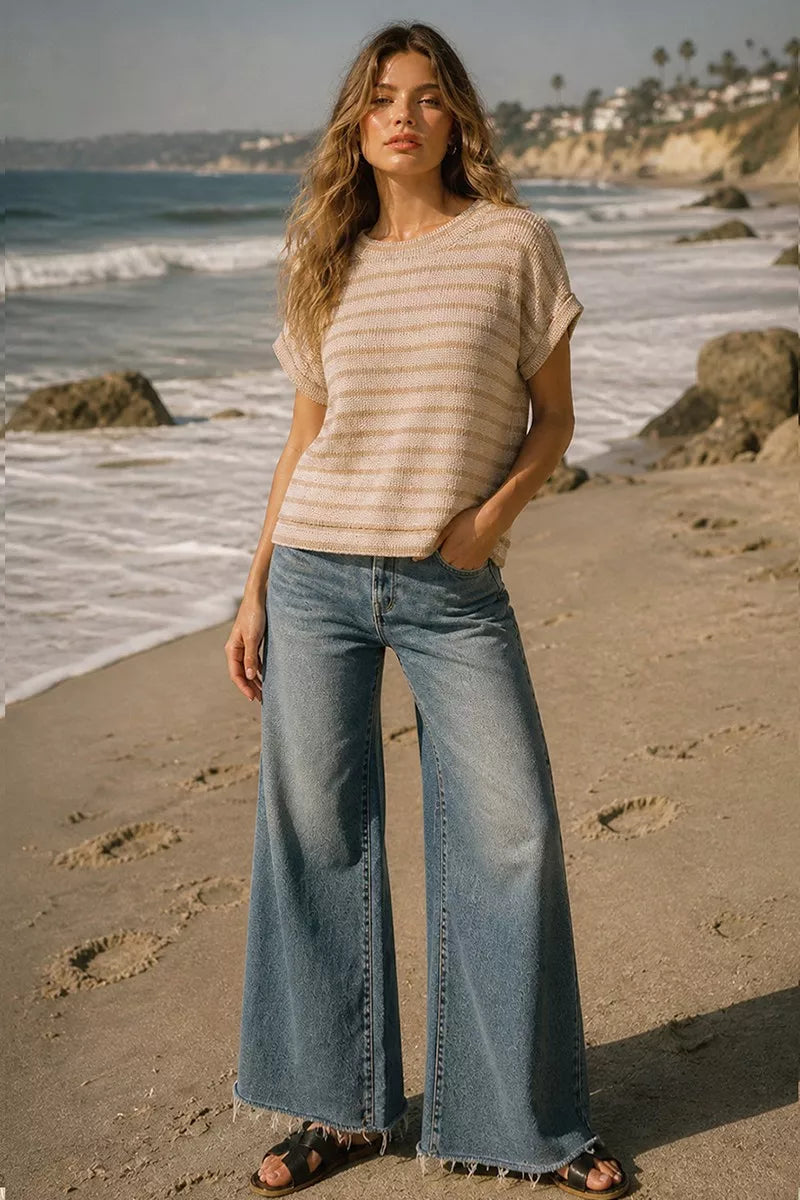 Zenana Raised Rib Striped Top