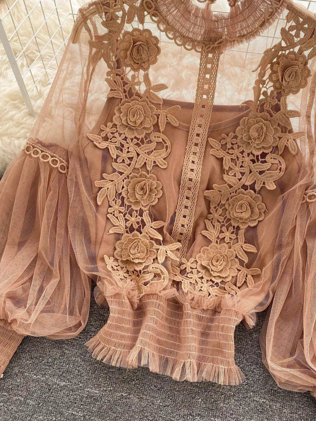 Floral Lace Blouse & Cami Set