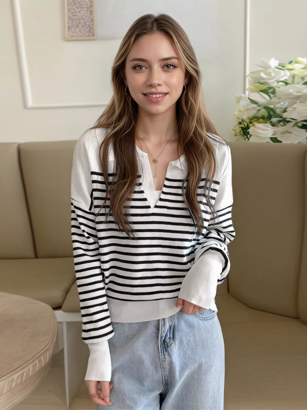Striped Long Sleeve Knit Top