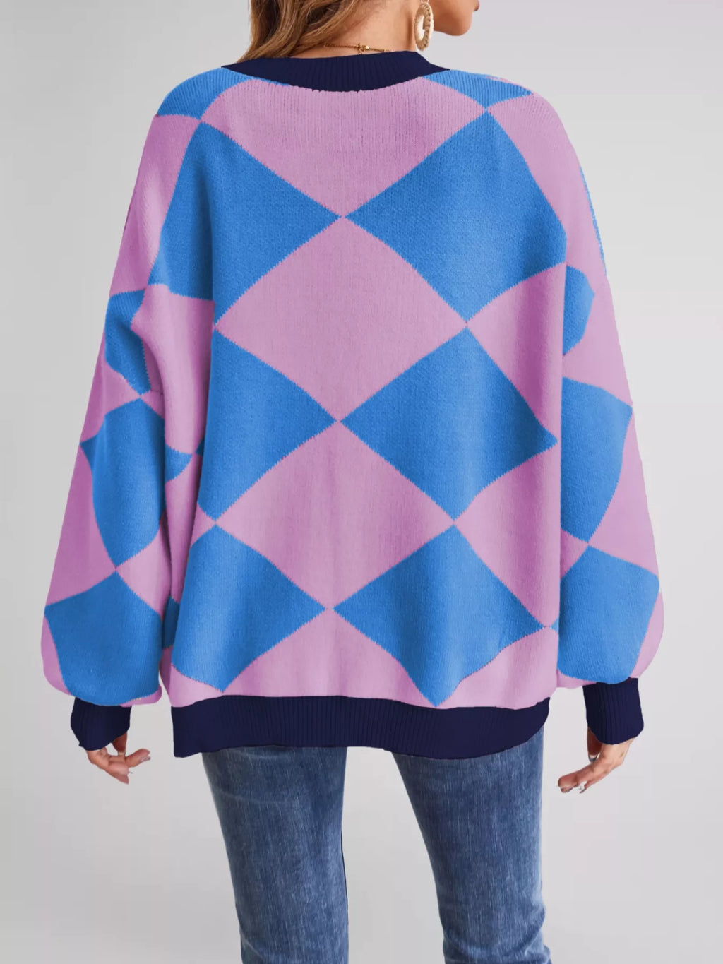 Diamond Pattern Button-Up Knit Cardigan