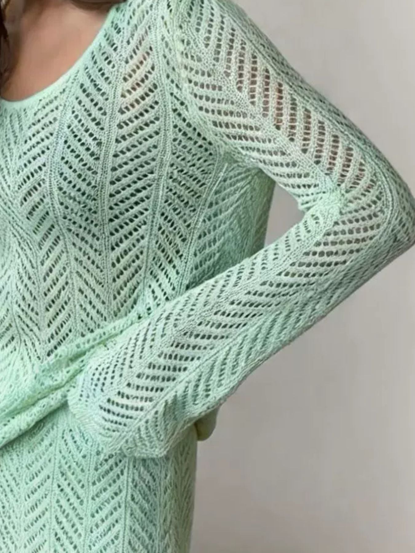 Openwork Long Sleeve Knit Top and Skirt Set