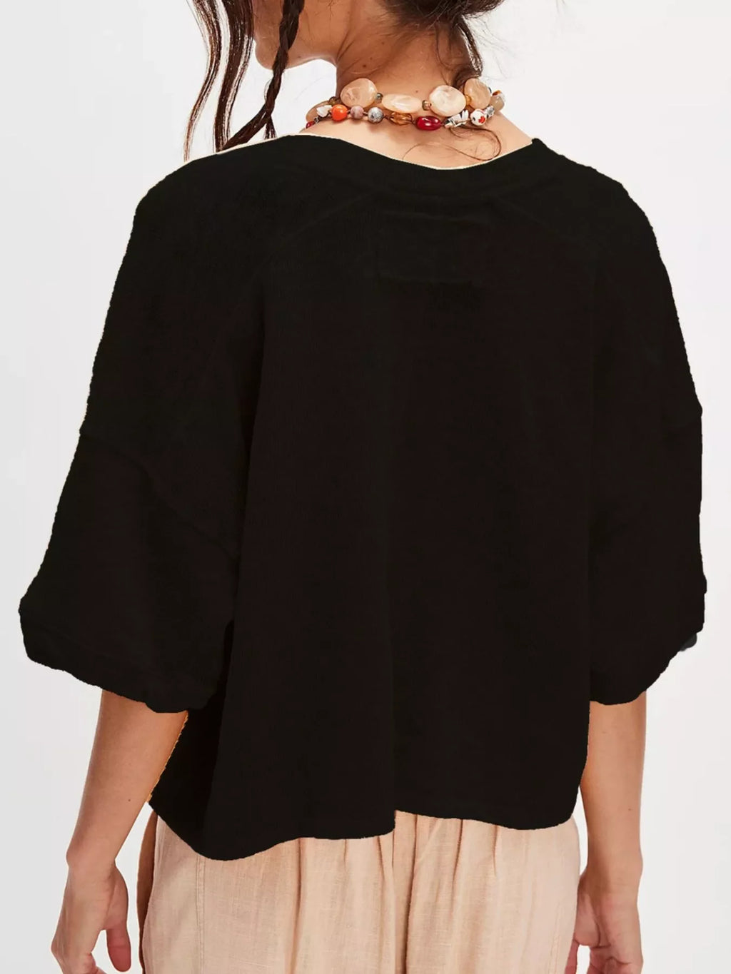 Button-Front Half Sleeve Cardigan