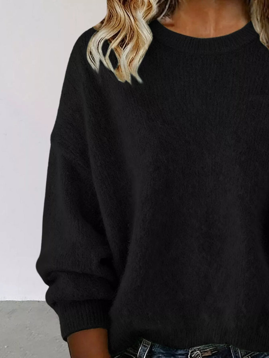 Full Size Round Neck Dropped Shoulder Sweater Plus Size