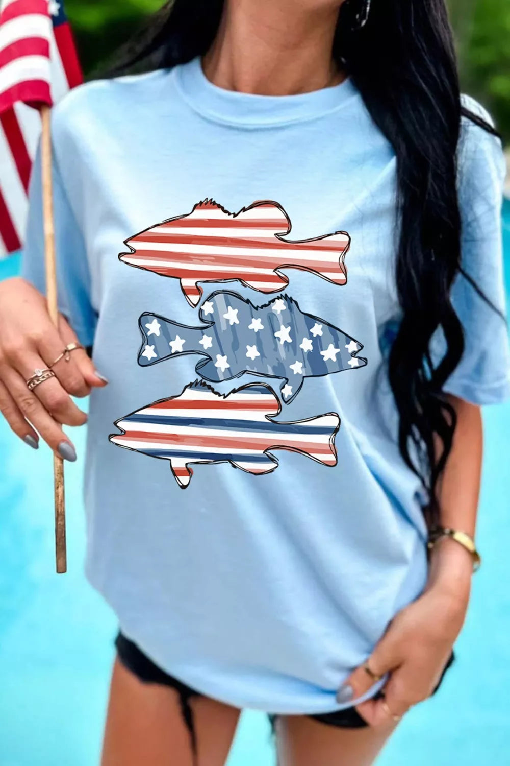 Patriotic Fish Graphic Short Sleeve T-Shirt