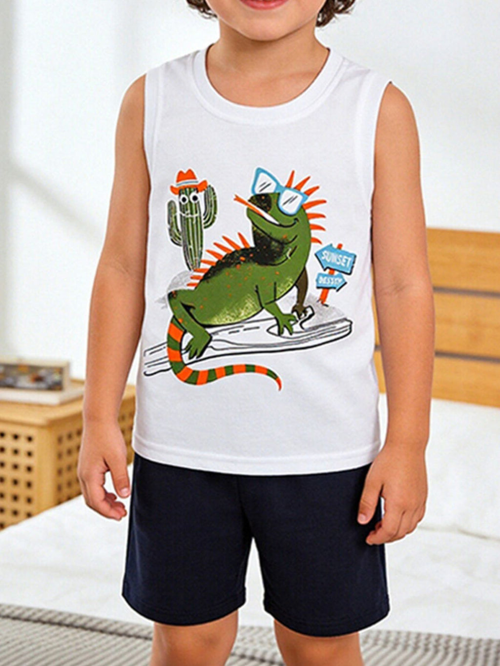 Children's Lizard Round Neck Tank and Shorts Set