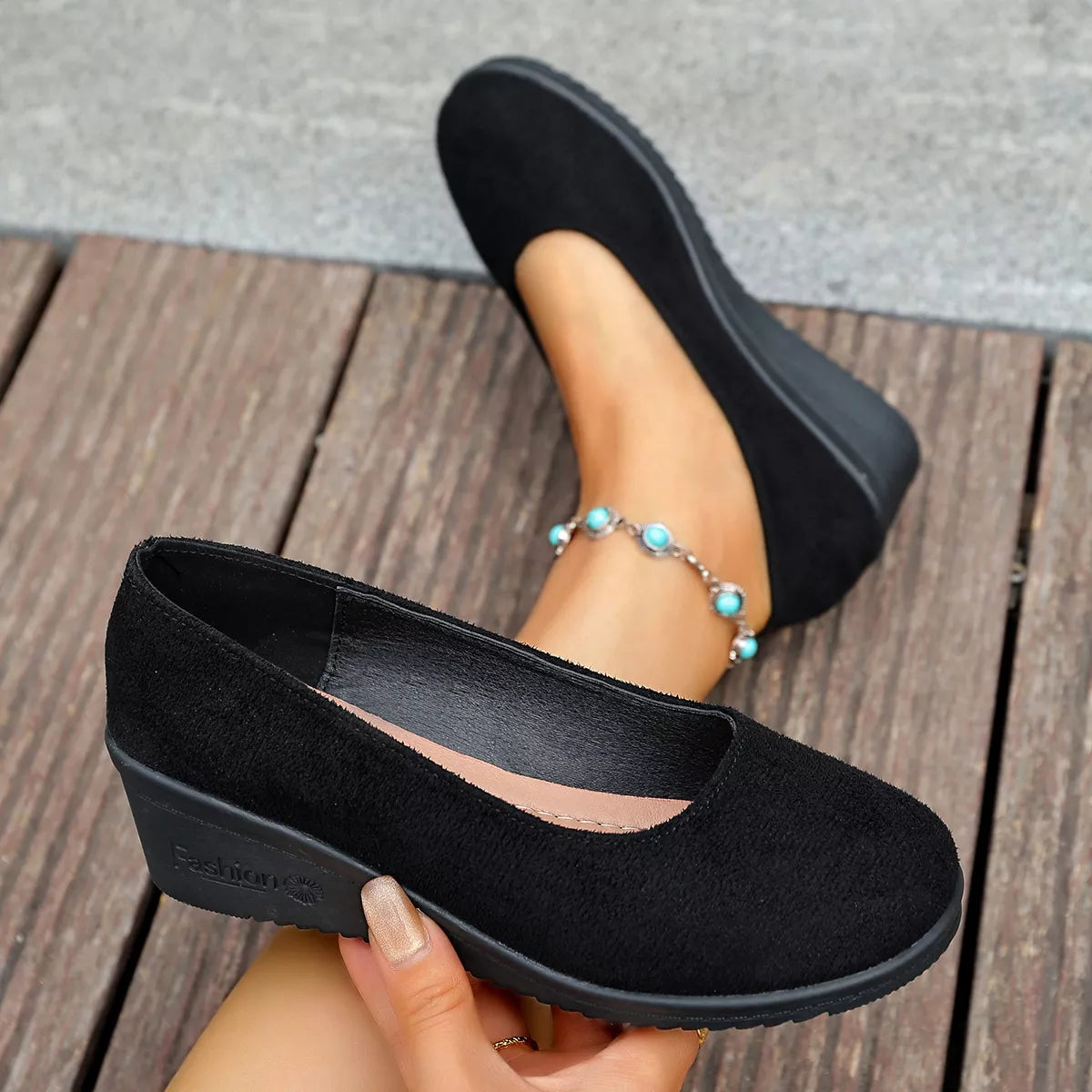 Round Toe Wedge Slip-Ons