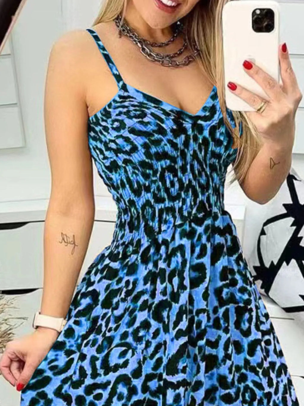 Full Size Leopard Print Spaghetti Strap Maxi Dress Plus Size