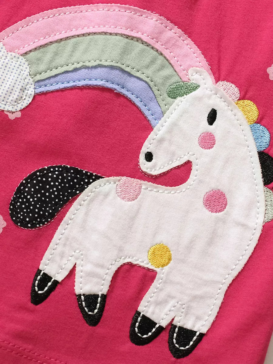 Children's Unicorn Polka Dot Round Neck Dress