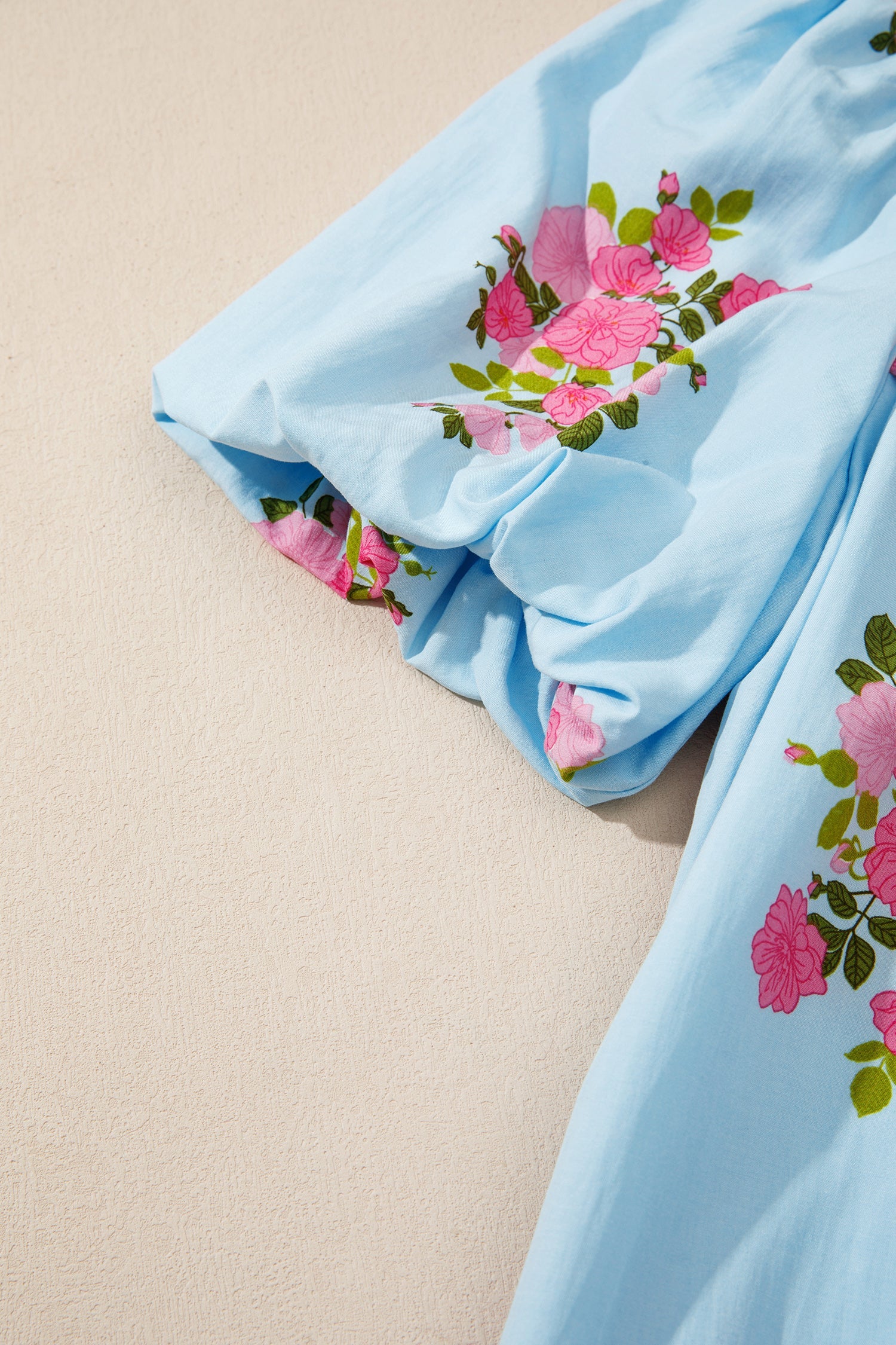Floral Contrast Ricrac Trim Bubble Sleeve Dress