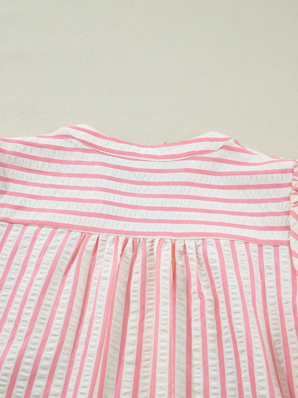 Stripe Print Floral Embroidered Puff Sleeve V Neck Blouse