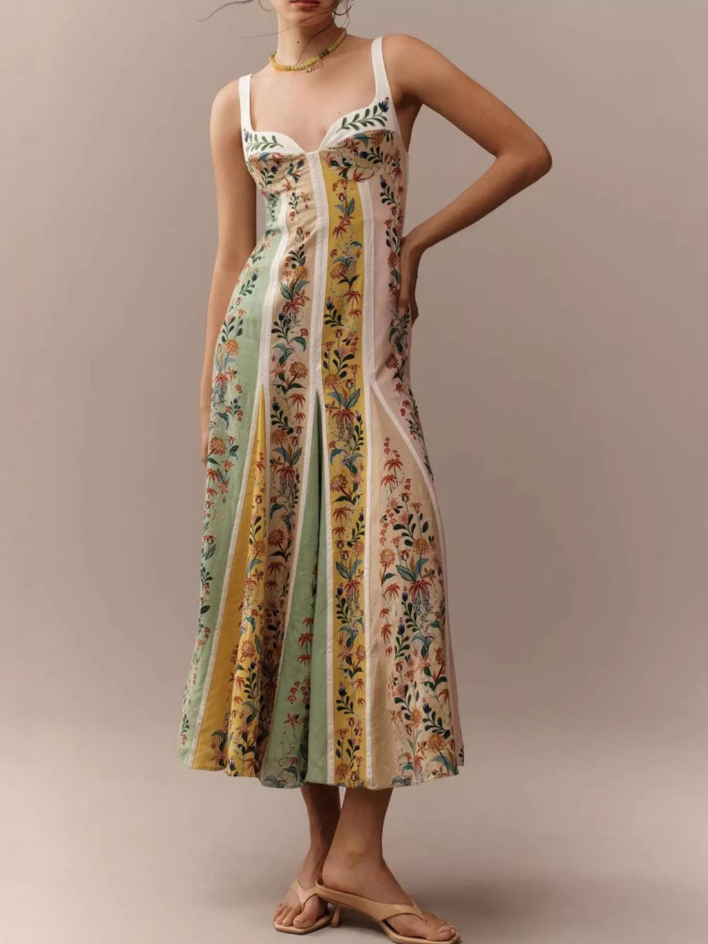 Floral Print Sweetheart Neck Maxi Dress