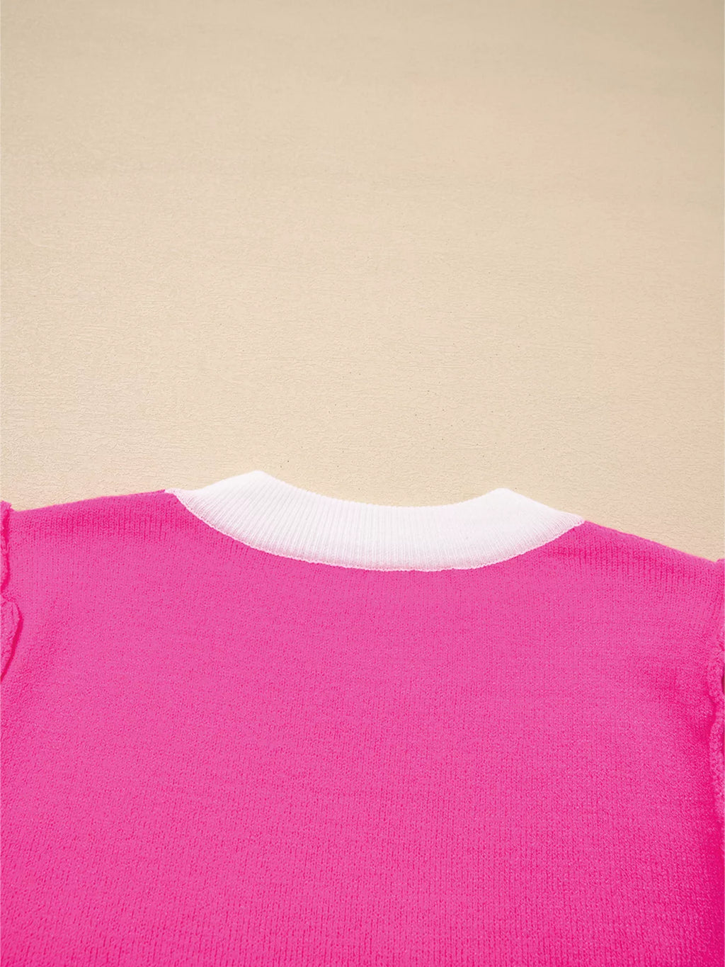 XOXO Valentines Contrast Trim Crew Neck Short Sleeve Sweater