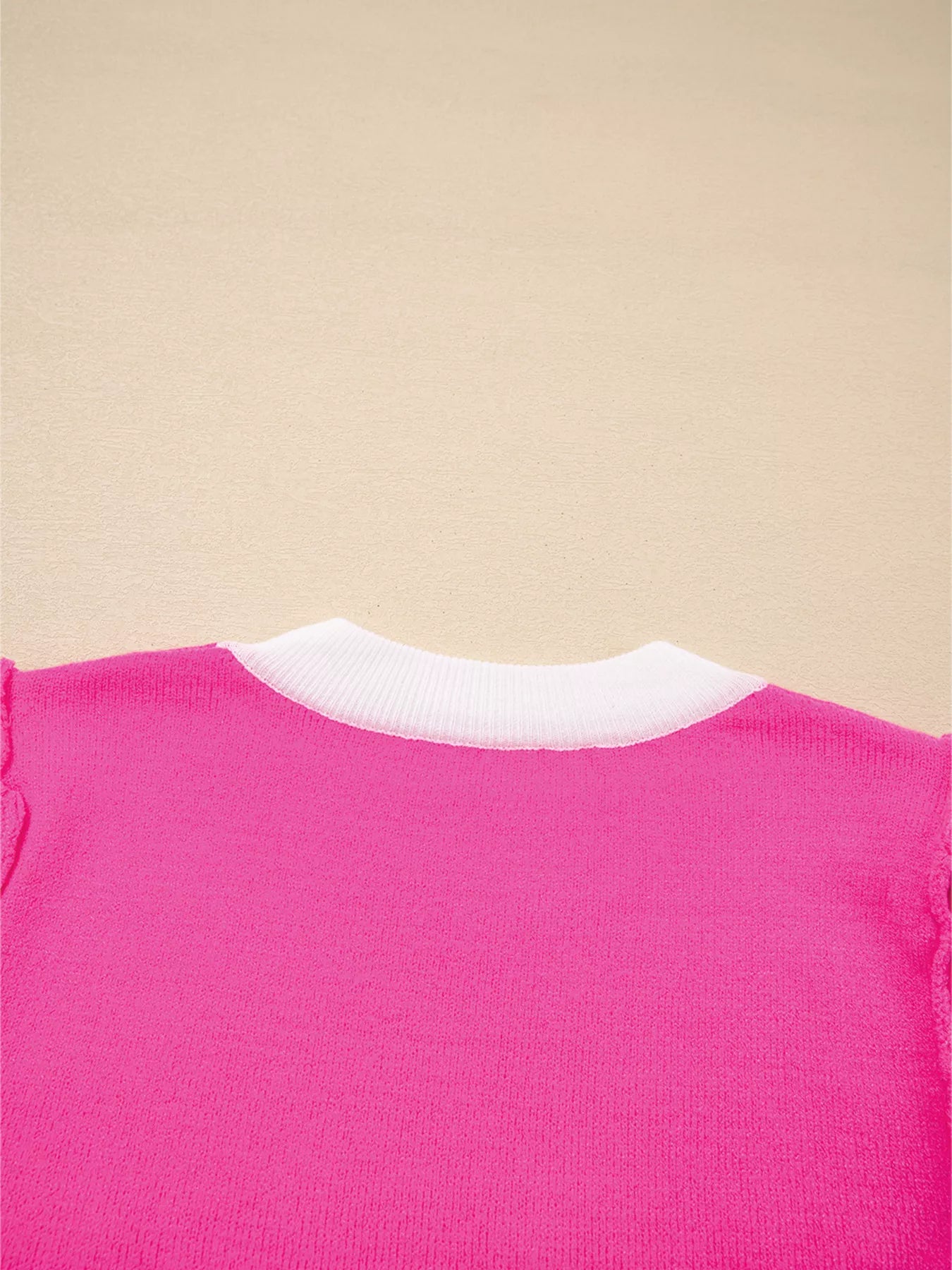 XOXO Valentines Contrast Trim Crew Neck Short Sleeve Sweater