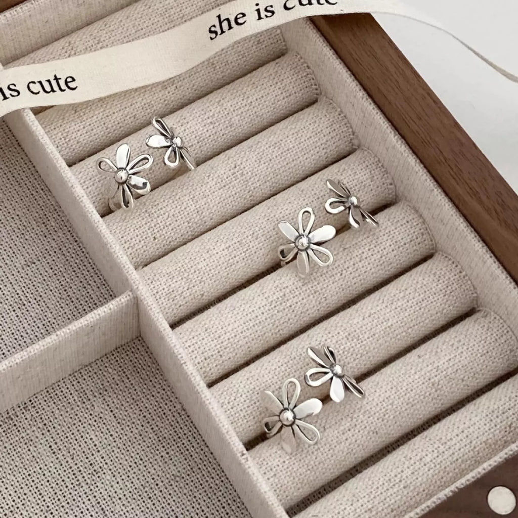 925 Sterling Silver Flower Open Ring