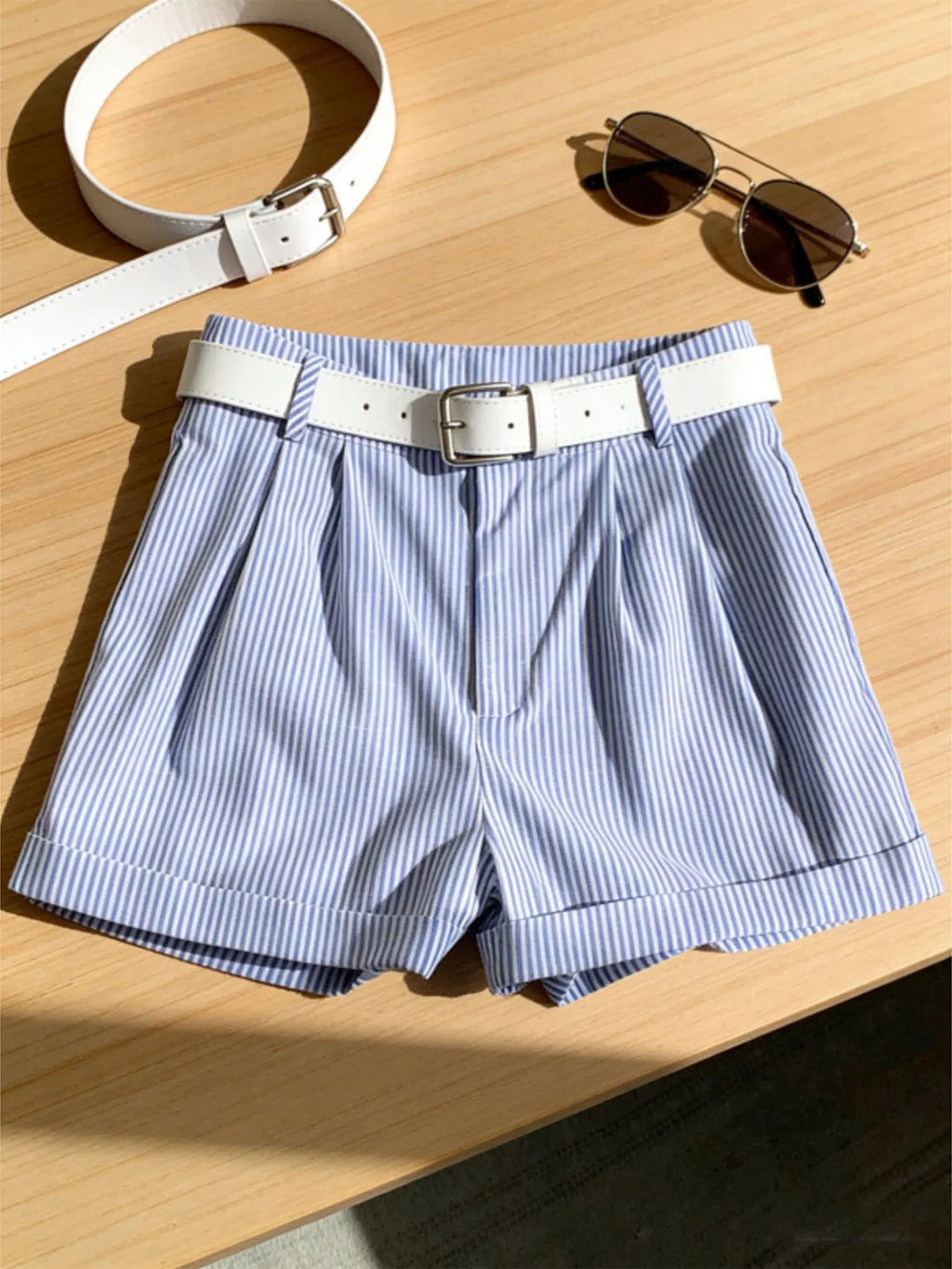 Striped Rolled Hem Shorts