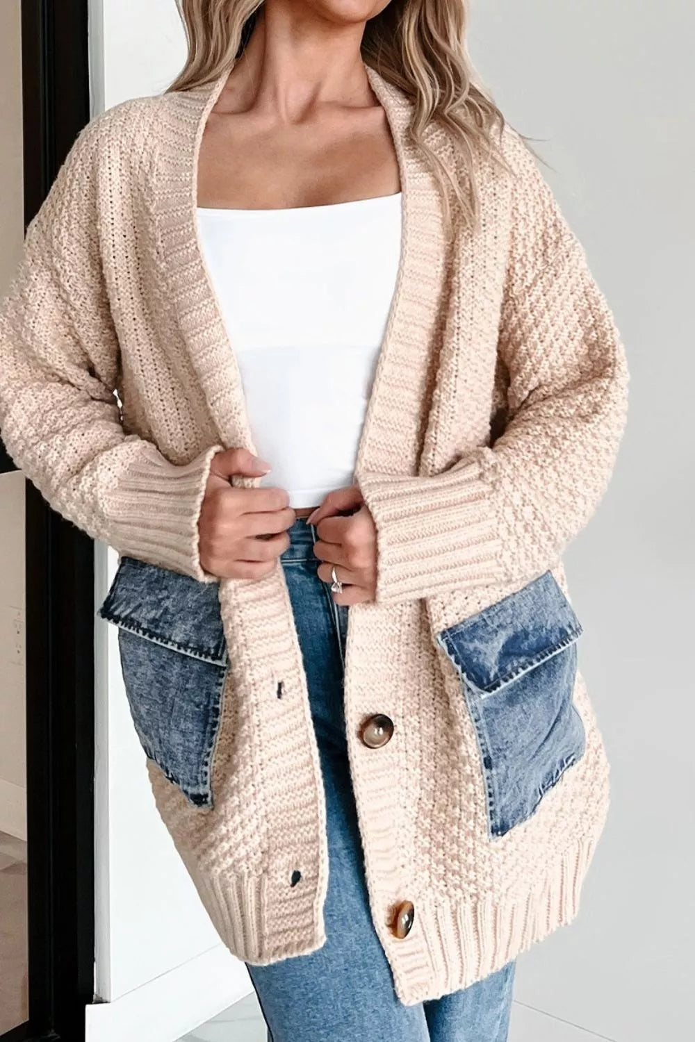 Textured Knit Open-Front Cardigan