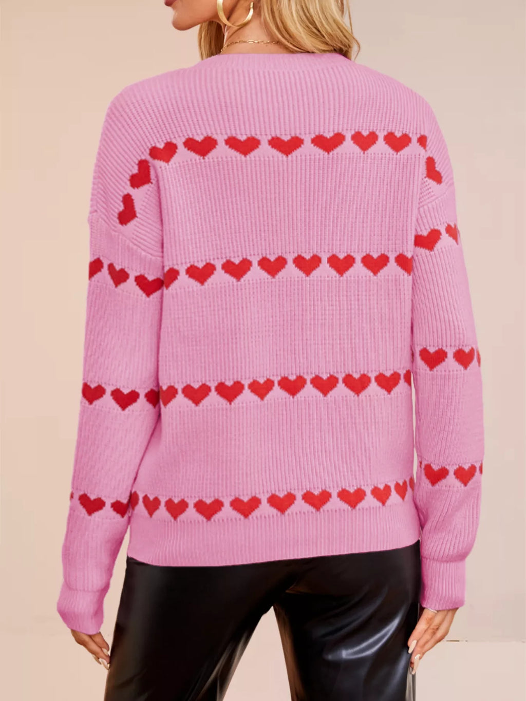Heart Pattern Dropped Shoulder Sweater