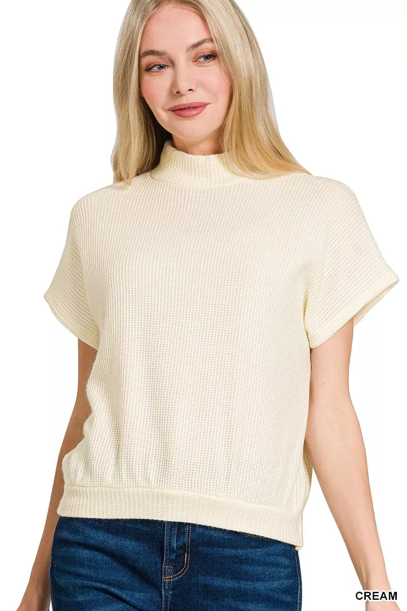 Zenana Mock Neck Short Sleeve Sweater