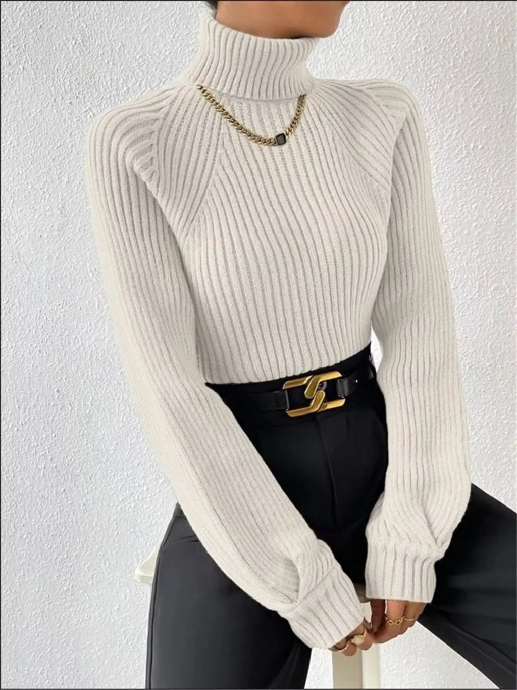 Ribbed Knit Turtleneck Sweater