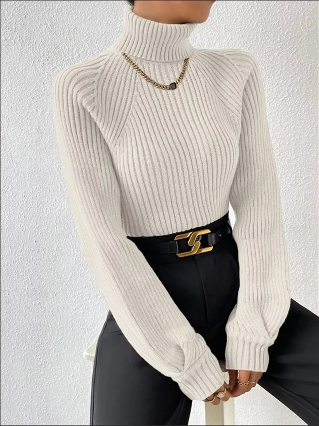 Ribbed Knit Turtleneck Sweater