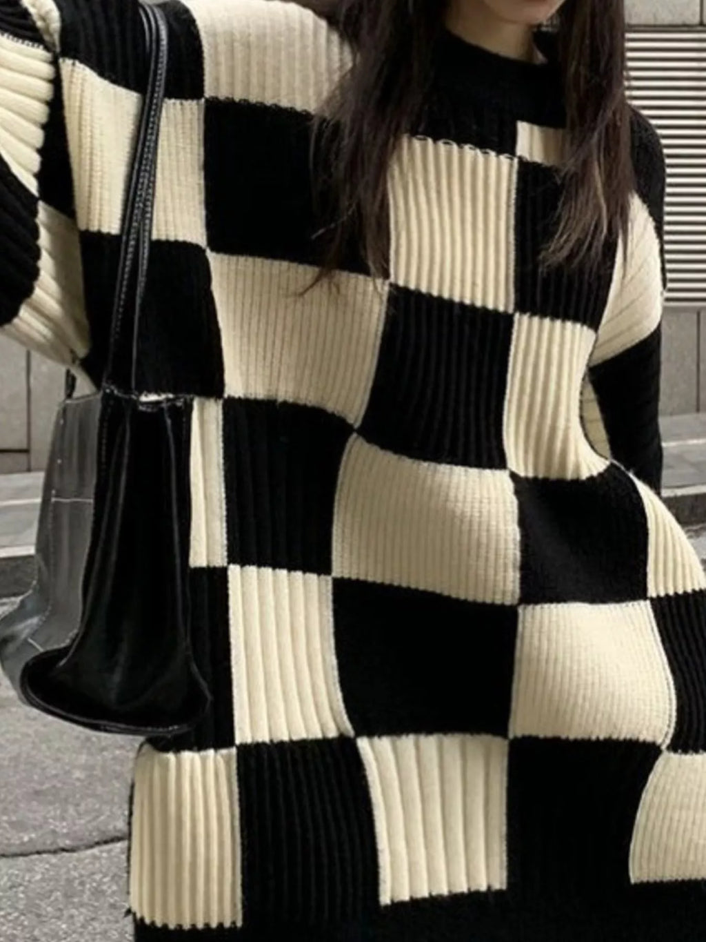 Checkerboard Pattern Oversized Sweater