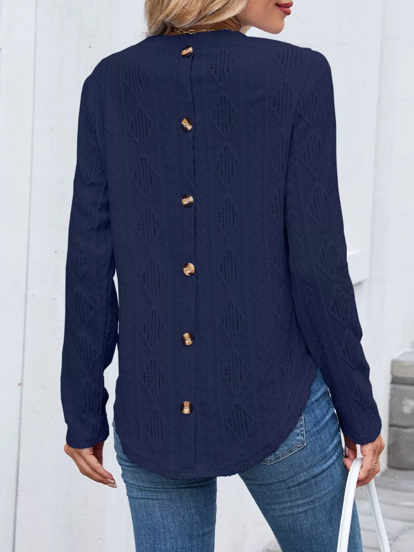 Openwork Textured Long Sleeve Top