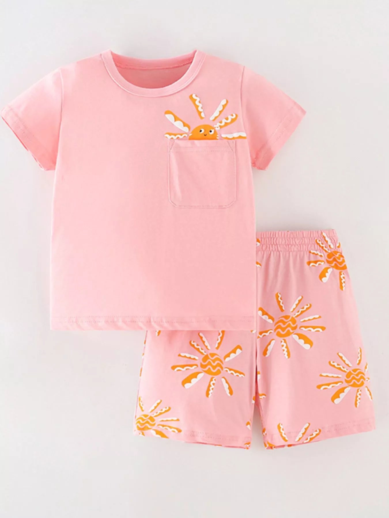 Children's Sun Round Neck Top and Shorts Set
