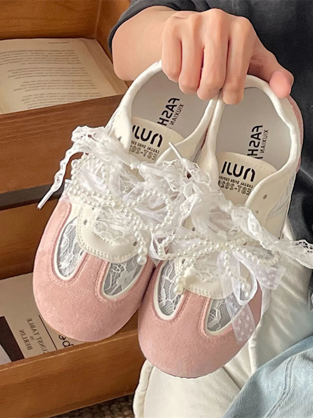 Vintage Lace Ribbon Sneakers