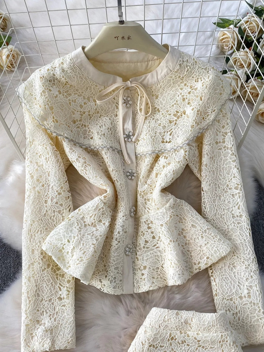 Lace Button Up Top and Skirt Set