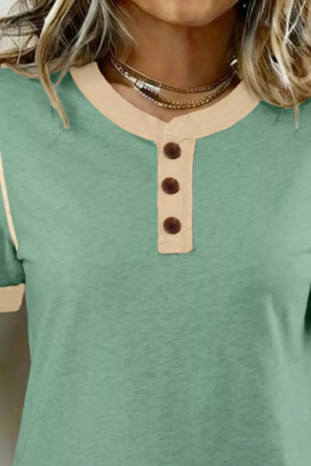 Casual Short Sleeve Button Detail Blouse