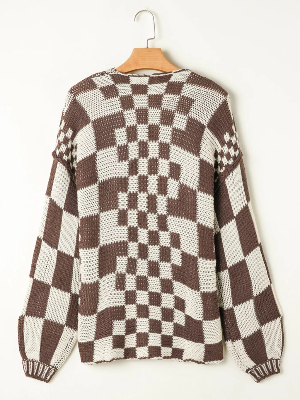 Checkerboard Pattern Sweater Cardigan