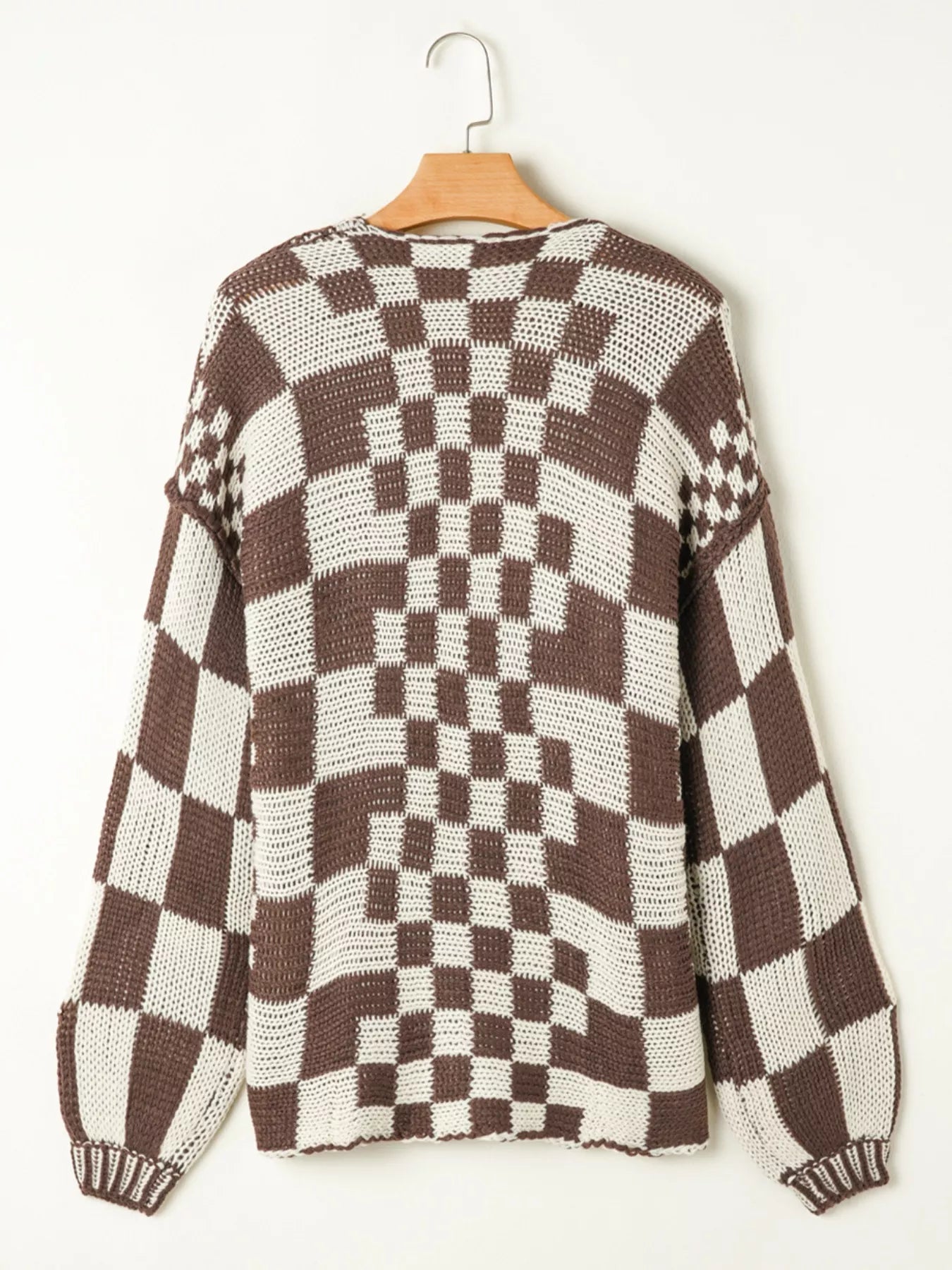 Checkerboard Pattern Sweater Cardigan