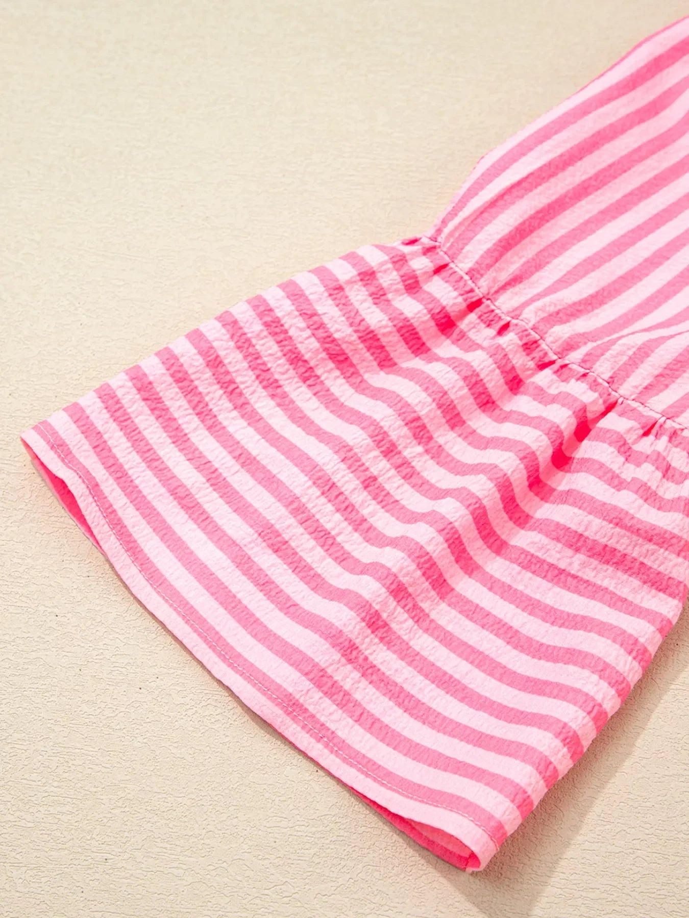 Stripe Flare Sleeve Half Placket Tiered Flowy Mini Dress