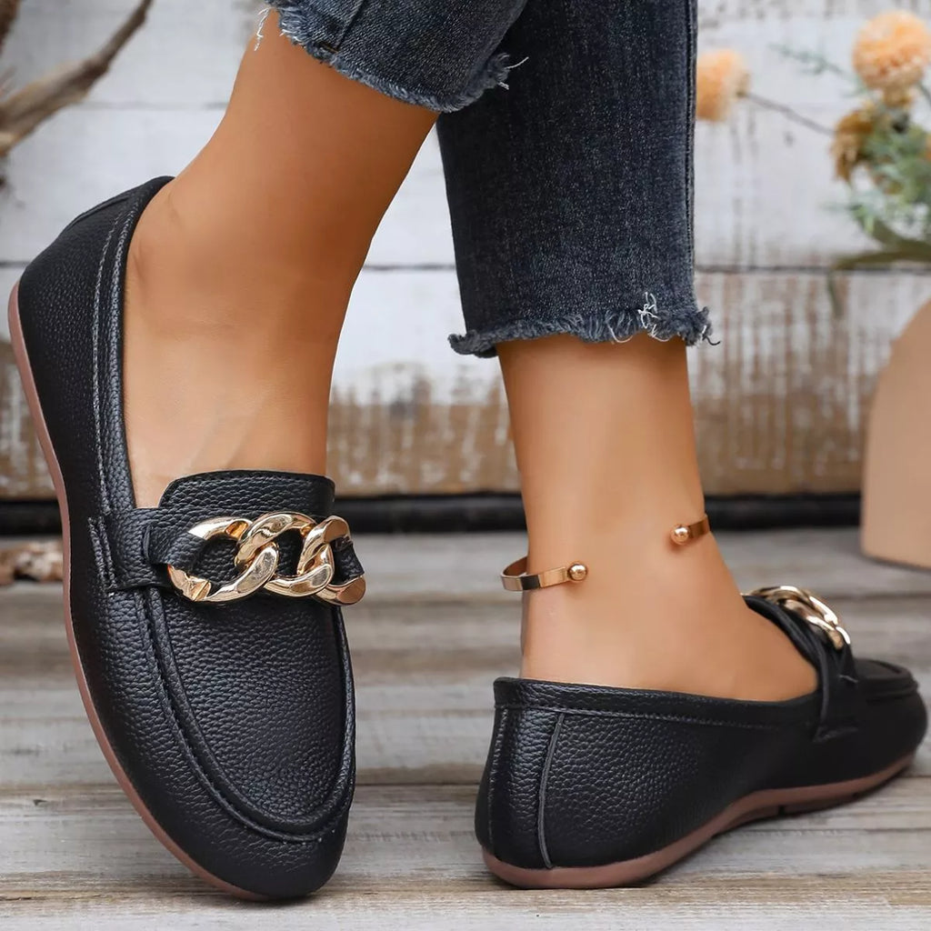 Buckle Decor Round Toe Slip-Ons