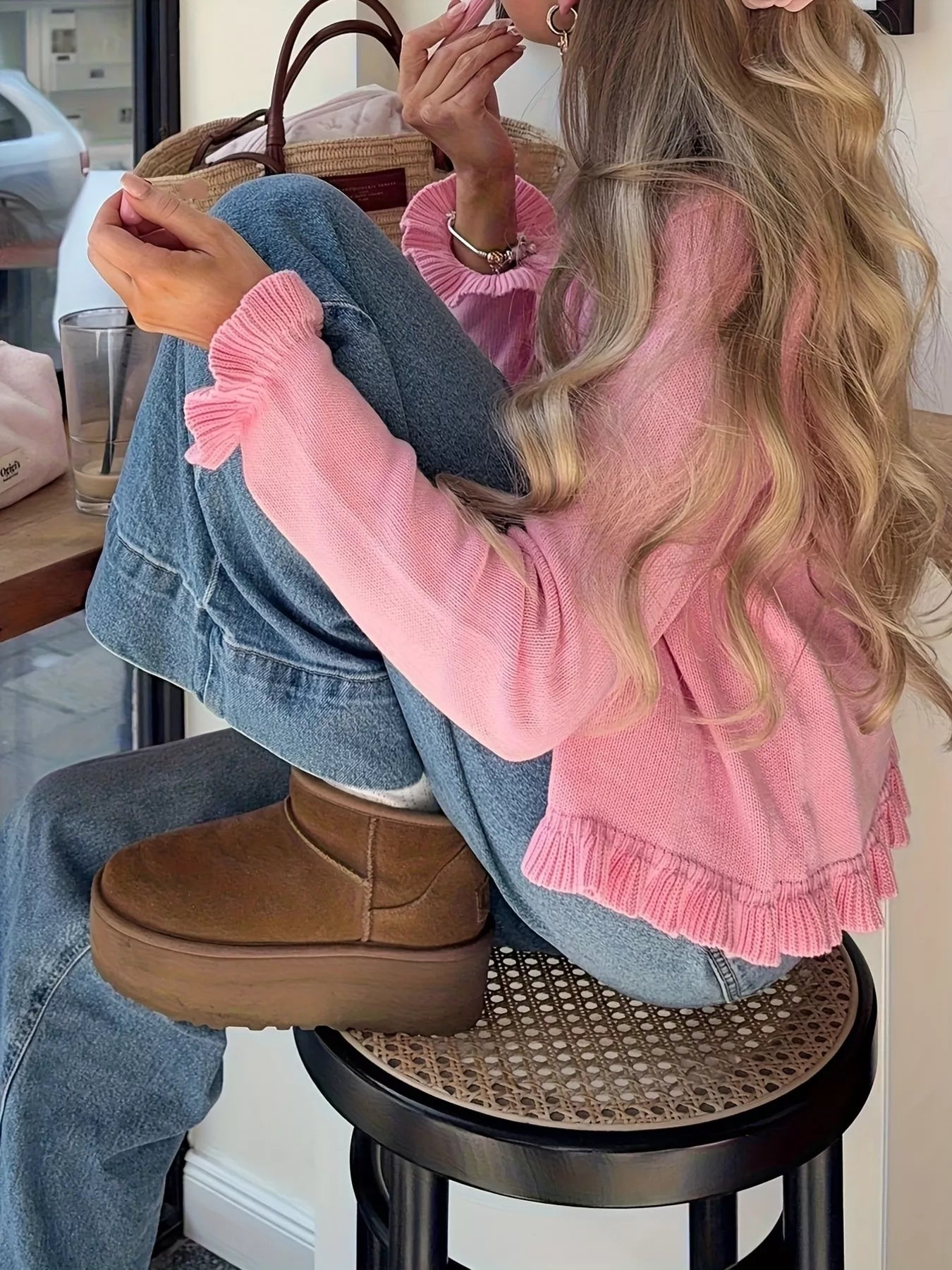 Ruffled Trim Knit Cardigan