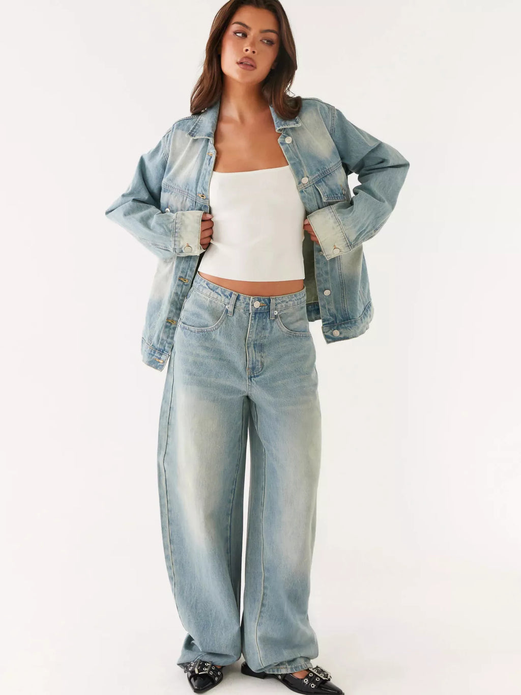 Button Up Denim Jacket and Jeans Set