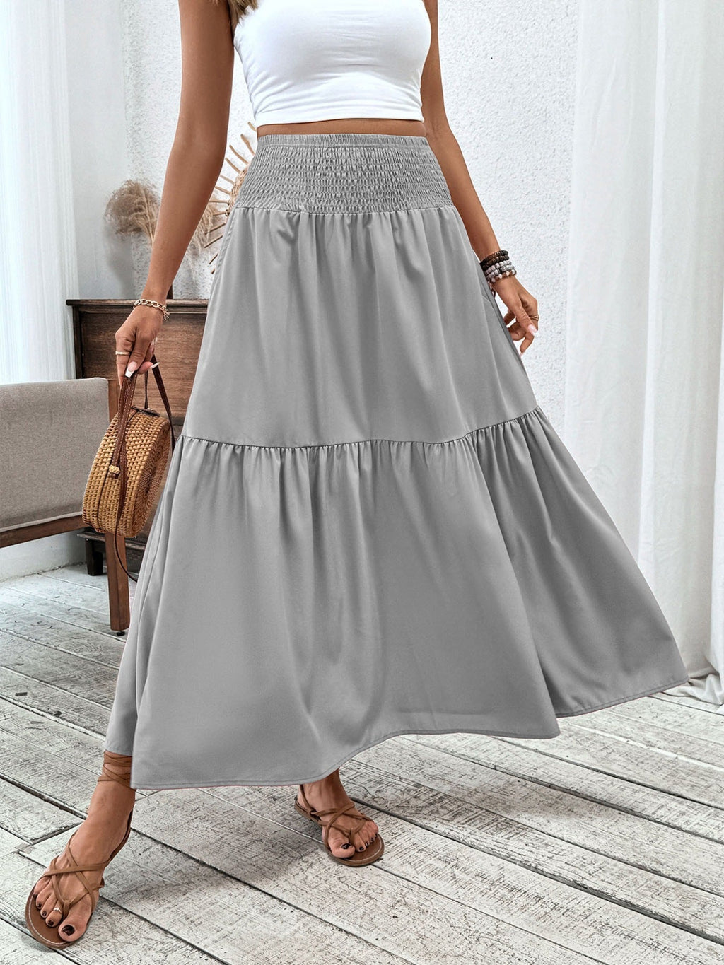 Smocked Waist Tiered Skirt